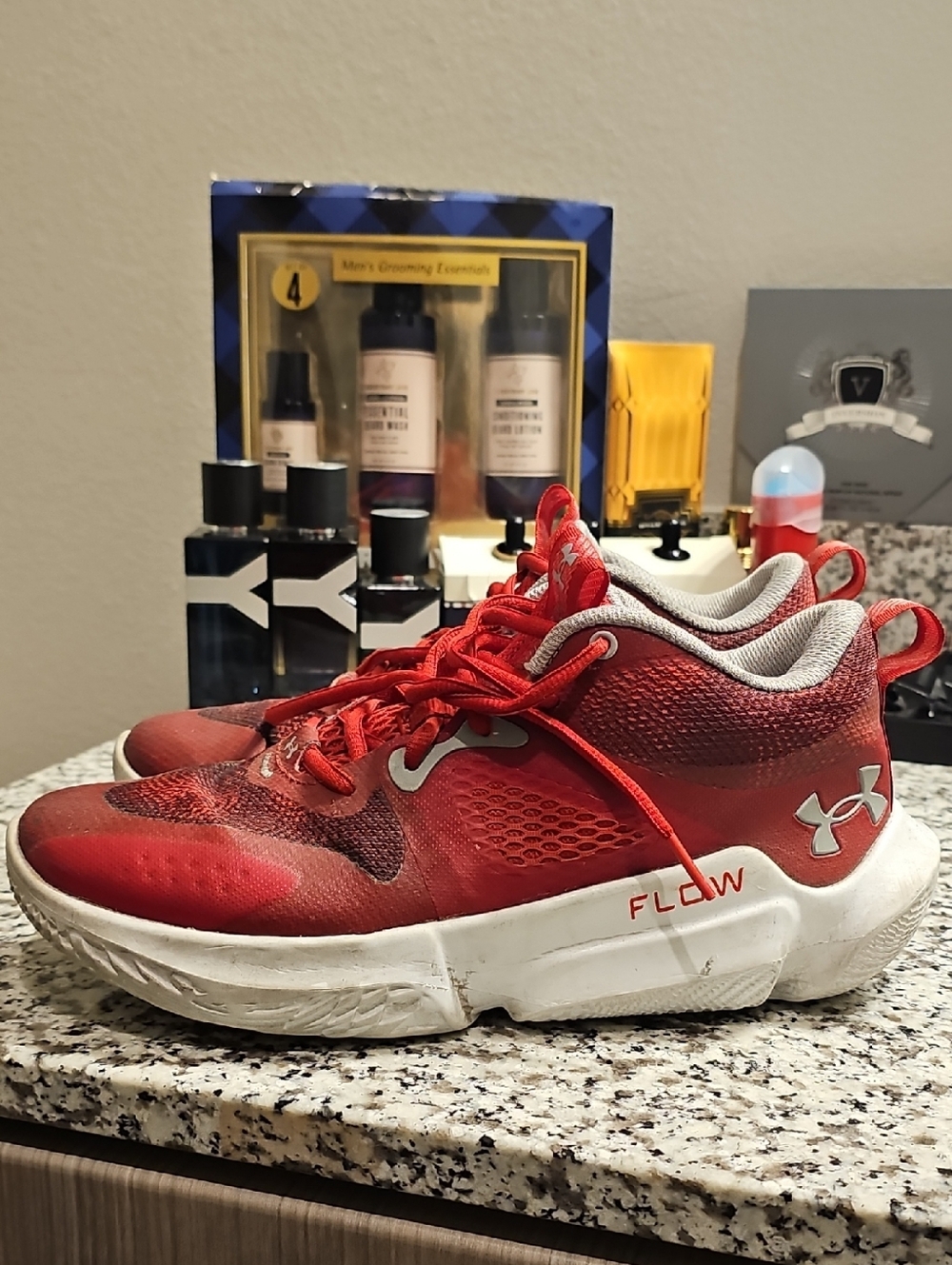 Under Armour Red and White Flow Sneakers